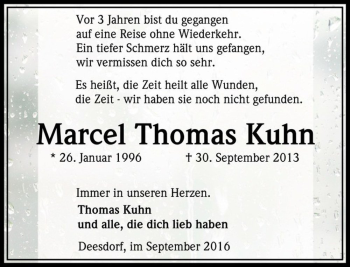 Traueranzeige von Marcel Thomas Kuhn  von Magdeburger Volksstimme