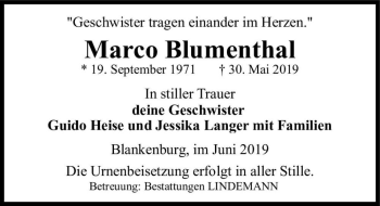 Traueranzeige von Marco Blumenthal  von Magdeburger Volksstimme