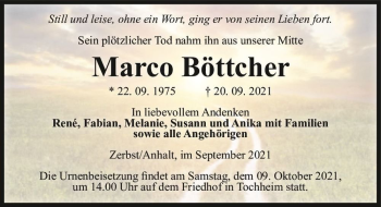 Traueranzeige von Marco Böttcher  von Magdeburger Volksstimme
