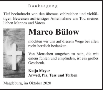 Traueranzeige von Marco Bülow  von Magdeburger Volksstimme
