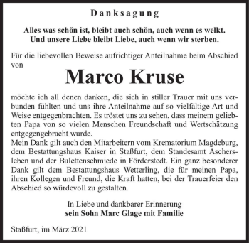 Traueranzeige von Marco Kruse  von Magdeburger Volksstimme