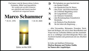 Traueranzeige von Marco Schammer  von Magdeburger Volksstimme