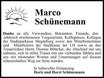 Traueranzeige von Marco Schünemann  von Magdeburger Volksstimme