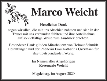 Traueranzeige von Marco Weicht  von Magdeburger Volksstimme