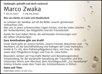 Traueranzeige von Marco Zwaka  von Magdeburger Volksstimme