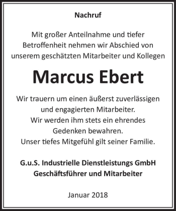 Traueranzeige von Marcus Ebert  von Magdeburger Volksstimme