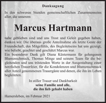 Traueranzeige von Marcus Hartmann  von Magdeburger Volksstimme