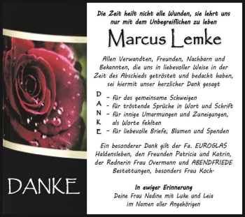 Traueranzeige von Marcus Lemke  von Magdeburger Volksstimme