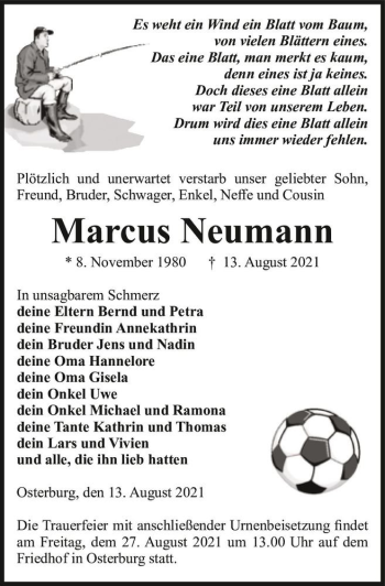 Traueranzeige von Marcus Neumann  von Magdeburger Volksstimme