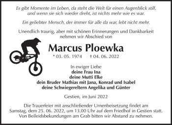 Traueranzeige von Marcus Ploewka  von Magdeburger Volksstimme