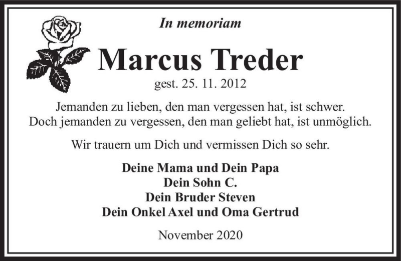  Traueranzeige für Marcus Treder  vom 25.11.2020 aus Magdeburger Volksstimme