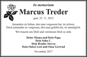 Traueranzeige von Marcus Treder  von Magdeburger Volksstimme