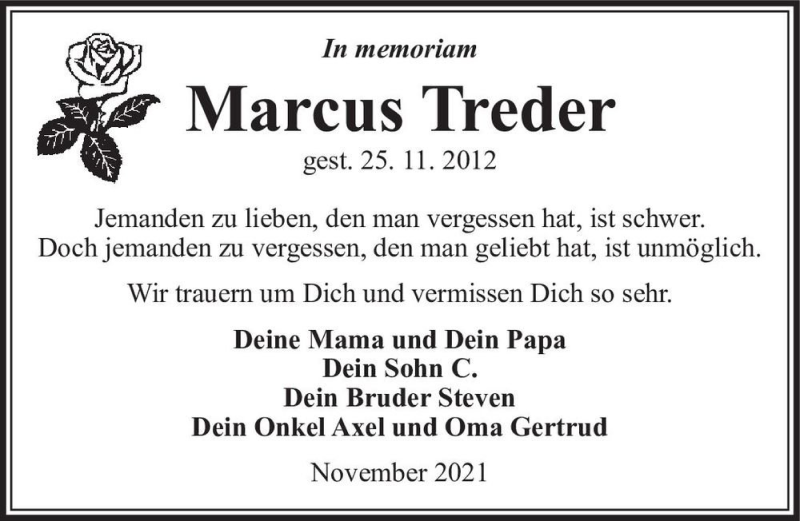  Traueranzeige für Marcus Treder  vom 25.11.2021 aus Magdeburger Volksstimme