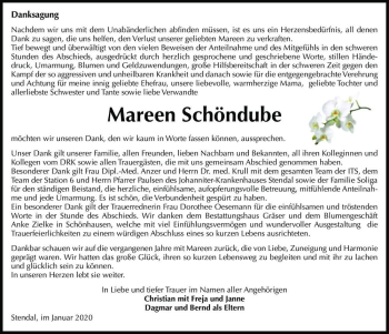 Traueranzeige von Mareen Schöndube  von Magdeburger Volksstimme