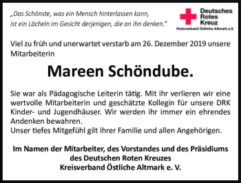 Traueranzeige von Mareen Schöndube  von Magdeburger Volksstimme