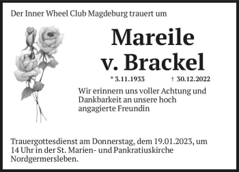 Traueranzeige von Mareile v. Brackel  von Magdeburger Volksstimme