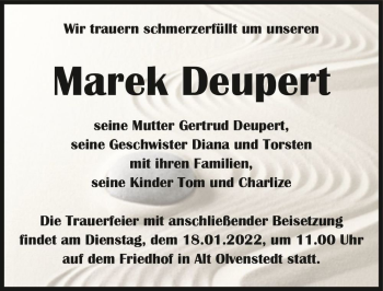 Traueranzeige von Marek Deupert  von Magdeburger Volksstimme