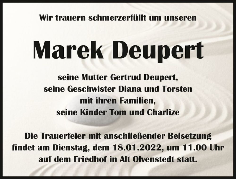  Traueranzeige für Marek Deupert  vom 08.01.2022 aus Magdeburger Volksstimme