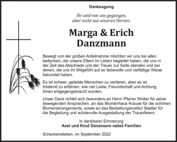 Traueranzeige von Marga & Erich Danzmann  von Magdeburger Volksstimme