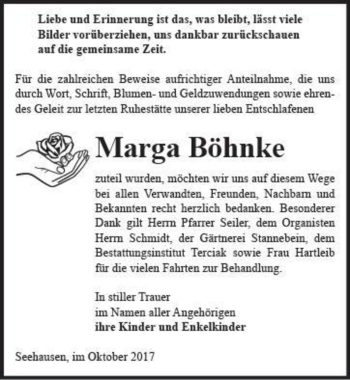Traueranzeige von Marga Böhnke  von Magdeburger Volksstimme
