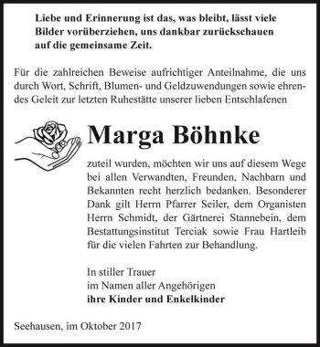 Traueranzeige von Marga Böhnke  von Magdeburger Volksstimme