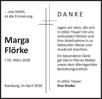 Traueranzeige von Marga Flörke  von Magdeburger Volksstimme