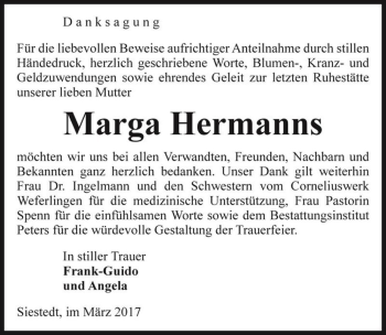 Traueranzeige von Marga Hermanns  von Magdeburger Volksstimme