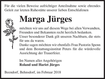 Traueranzeige von Marga Jürges  von Magdeburger Volksstimme