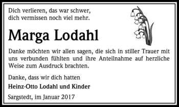 Traueranzeige von Marga Lodahl  von Magdeburger Volksstimme
