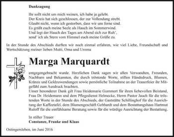 Traueranzeige von Marga Marquardt  von Magdeburger Volksstimme
