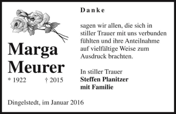 Traueranzeige von Marga Meurer  von Magdeburger Volksstimme