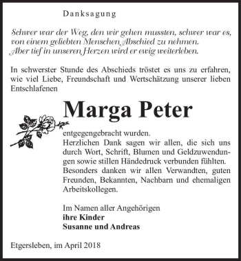Traueranzeige von Marga Peter  von Magdeburger Volksstimme