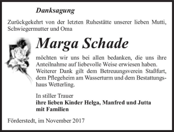 Traueranzeige von Marga Schade  von Magdeburger Volksstimme