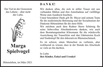 Traueranzeige von Marga Spielvogel  von Magdeburger Volksstimme
