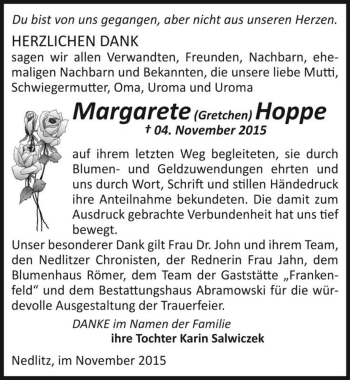 Traueranzeige von Margarete 