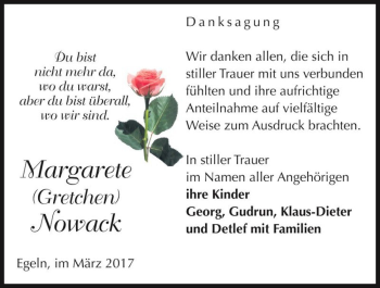 Traueranzeige von Margarete 