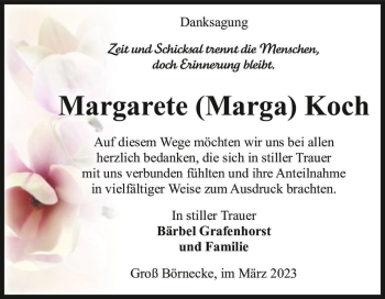 Traueranzeige von Margarete 