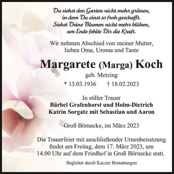 Traueranzeige von Margarete 