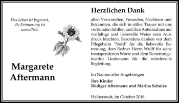 Traueranzeige von Margarete Aftermann  von Magdeburger Volksstimme