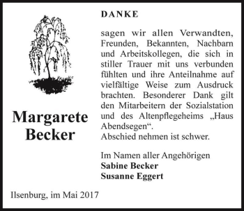 Traueranzeige von Margarete Becker  von Magdeburger Volksstimme
