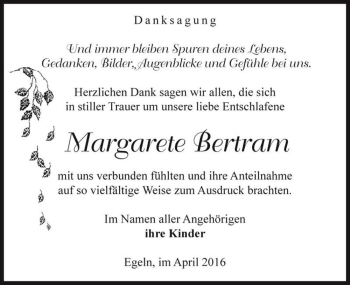 Traueranzeige von Margarete Bertram  von Magdeburger Volksstimme