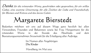 Traueranzeige von Margarete Bierstedt  von Magdeburger Volksstimme