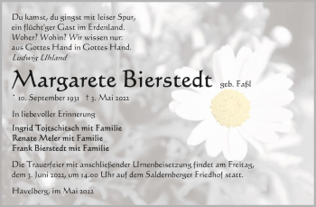 Traueranzeige von Margarete Bierstedt (geb. Faßl)  von Magdeburger Volksstimme