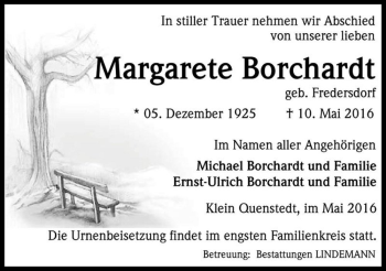 Traueranzeige von Margarete Borchardt (geb. Fredersdorf)  von Magdeburger Volksstimme