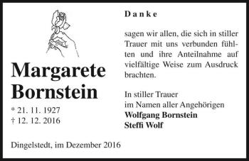 Traueranzeige von Margarete Bornstein  von Magdeburger Volksstimme