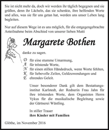 Traueranzeige von Margarete Bothen  von Magdeburger Volksstimme
