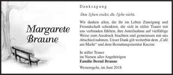Traueranzeige von Margarete Braune  von Magdeburger Volksstimme
