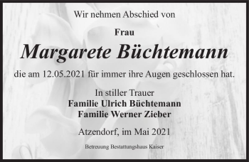 Traueranzeige von Margarete Büchtemann  von Magdeburger Volksstimme