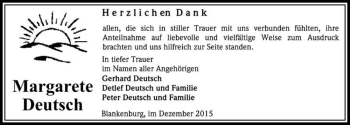 Traueranzeige von Margarete Deutsch  von Magdeburger Volksstimme