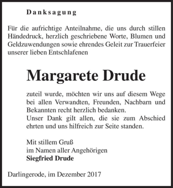 Traueranzeige von Margarete Drude  von Magdeburger Volksstimme